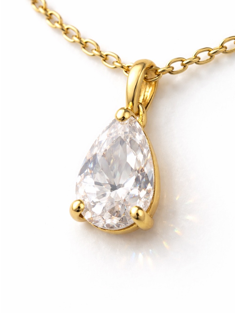 14K Gold CZ Teardrop Solitaire Pendant Necklace Hallmark Dainty Fine 15ā Bridal - Picture 7 of 12